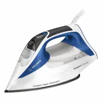 This steam iron operates at 800 W and 120 V, with a 300 mL water capacity and a pivoting base. Suitable for household or light commercial garment care, it provides consistent steam output for wrinkle removal