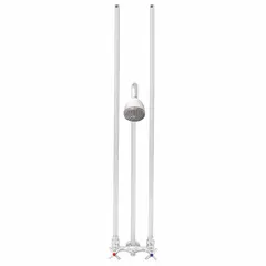 This SPEAKMAN Commander series shower faucet features a fixed plastic showerhead with a chrome finish. It delivers a flow rate of 2 gpm. Suitable for commercial or industrial washdown applications where a consistent, hands-free water supply is required.