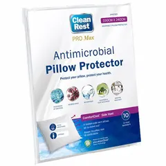 White polyester pillow encasement with zipper grip closure. Overall length 26 inches, width 20 inches. Designed to protect pillows from dust, allergens, and wear in hospitality, healthcare, and residential settings.