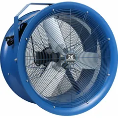 This PATTERSON high-velocity fan is designed for ceiling mounting in industrial facilities. It features a 26-inch blade diameter, a 1 hp motor, and operates on 115/208 to 230V AC. The single-speed, non-oscillating unit provides directed airflow for cooling, ventilation, or exhaust in large spaces such as warehouses, manufacturing plants, and distribution centers.