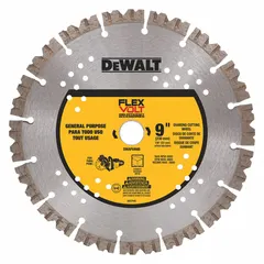 This 9-inch diamond saw blade is designed for dry cutting on masonry saws. It features a 7/8-inch arbor and is rated for use on multi-material applications such as brick, block, and concrete. The blade is classified as Better grade for general masonry cutting tasks.