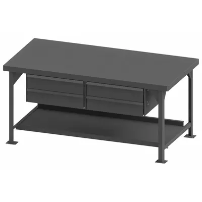DURHAM MFG Workbench: Fixed Ht, Steel, 72 in x 36 in, 12,000 lb Overall Load Capacity - Workbenches with Drawers & Lower Shelves