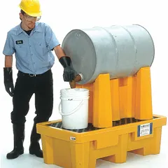 This modular drum dispensing rack from ULTRATECH is a complete rack system constructed of polyethylene. It provides 66-gallon secondary containment for one drum or container, suitable for capturing spills during fluid transfer in industrial environments.
