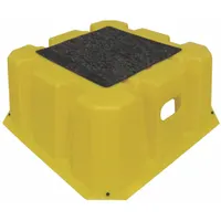 One-step box step stool with a 10-inch standing height and 500 lb load capacity. Constructed of yellow plastic for a non-conductive, stable platform. Suitable for use in warehouses, maintenance areas, and assembly lines to safely access low-height locations