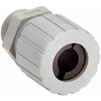 Straight nylon cable grip with 3/4 in MNPT box connection, accepting cord diameters from 0.50 in to 0.63 in. Gray body with brown color-coded grommet, rated IP66 and Class II, Division 1 & 2 for hazardous locations. Overall length 2 1/8 in. Used to seal and strain-relieve electrical cables entering junction boxes or enclosures in industrial environments