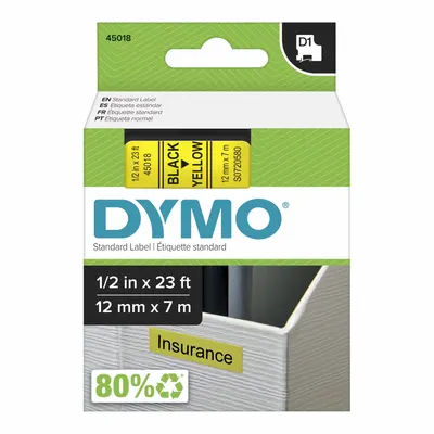 DYMO Combined Label and Ribbon Cartridge: 1/2 in x 23 ft, Polyester, Yellow (Gloss) - Dymo Thermal Transfer Continuous Label Roll Cartridges