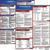 This poster set displays required federal and South Carolina state labor law notices, including regulations on minimum wage, safety, and anti-discrimination. Printed in English on a plastic substrate measuring 20 x 24 inches, it is designed for wall mounting in a visible workplace location to help employers maintain compliance