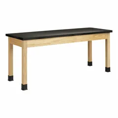 Fixed-height lab table with a phenolic countertop in an oak finish. Overall dimensions: 30 inches wide, 36 inches high, 6 feet long. Suitable for laboratory environments requiring a chemical- and moisture-resistant work surface.