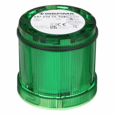 WERMA Tower Light Module: Flashing/Steady, 24V AC/24V DC, Green, 70 mm Overall Dia - Flashing Light Modules