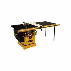 Standard cabinet table saw for precision ripping, crosscutting, and mitering in woodworking. Operates on 230 V AC with 6.5 A current, 10-inch blade diameter, and maximum blade speed of 4,500 RPM.