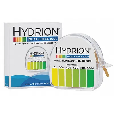 HYDRION Test Paper: Quaternary Ammonium, 0 to 1,000 ppm Quaternary Ammonium, Strip - Single-Parameter Test Strips