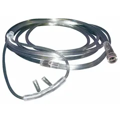PVC nasal cannula for adult patients, featuring flared tips and a 7 ft tube length. Used to deliver supplemental oxygen in respiratory support applications.