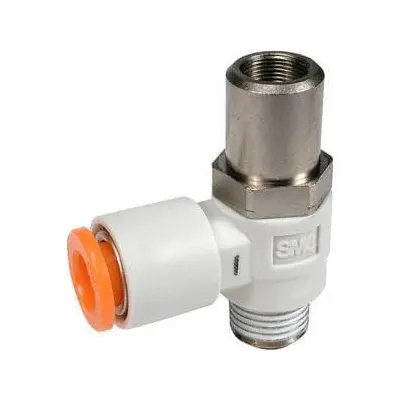 SMC Flow Control Valve: Elbow Fitting, Screwdriver Slot, 1/2 in Valve Body Size - Elbow-Style Speed Control Valves