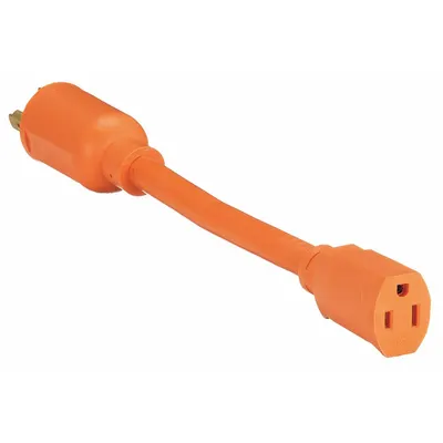 POWER FIRST Cord Adapter: 10 in Lg, 12 AWG, L5-20P Plug, 5-15R Receptacle, Orange - Twist-Lock Plug Extension Cord Adapters