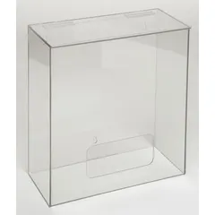 Wall-mount dispenser made of clear PETG, designed for bulk beard nets. Single compartment holds up to 144 beard covers. Hinged top allows one-handed access for efficient dispensing in industrial settings.