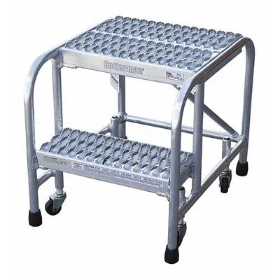 COTTERMAN Step Stool: 1.7 ft Overall Ht, 350 lb Load Cap, 2 Steps, Aluminum - Rolling Step Stools