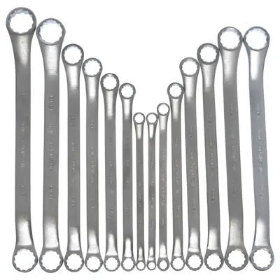WESTWARD Box End Wrench Set: Alloy Steel, Satin, 14 Tools, 12-Point Box End - SAE & Metric, Double End, Box End Wrench Sets