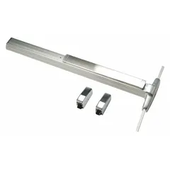 Surface vertical rod exit device with Touchbar, chrome finish. Designed for doors up to 4 ft wide. Provides push-bar operation for commercial egress applications.