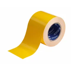 Solid yellow polyester floor marking tape with 8 mil thickness, 4 in width, and 100 ft length. No legend. Used for marking aisles, hazard zones, and storage areas in industrial facilities to signal caution and organize workflow.