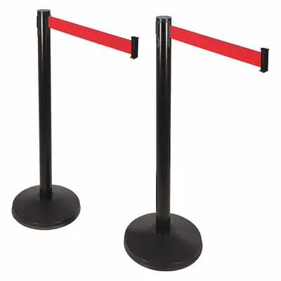 RETRACTA-BELT Barrier Post with Belt: 40 1/2 in Post Ht, 10 ft Belt Lg, Red, 2 No. of Posts - Retractable Belt Barrier Systems
