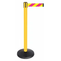 QUEUEWAY Barrier Post with Belt: Magenta/Yellow, Chevron, No Legend, 10 ft Belt Lg, Yellow (MPN QPLUS-35-D5)