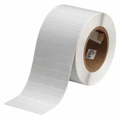 Precut label roll made of polyimide with a white matte finish, measuring 3 11/32 inches by 1/2 inch. Designed for use with the BBP81 printer series. Suitable for industrial labeling applications such as wire marking, component identification, and asset tracking where heat resistance and durability are required.