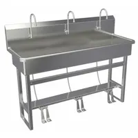 SANI-LAV Wash Station: 45 in Overall Ht, 57 in Bowl Lg, 8 in Bowl Dp, 0.5 gpm Flow Rate, 16 ga (MPN 56FSL-0.5)