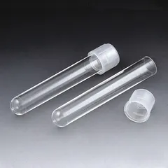 Polystyrene culture tube with 5 mL capacity and round bottom. Colorless and includes a closure. Suitable for general laboratory culturing, sample storage, and mixing applications.