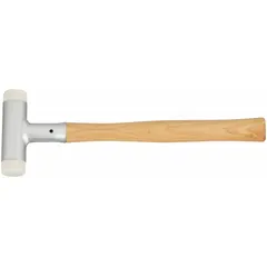 This nylon-tip hammer features a 14 oz head weight and 1 1/8 in tip diameter, with replaceable hard tips for non-marring striking. The 13 in overall length provides controlled force for assembly, bearing seating, and work on delicate materials.