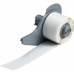 Polyester label roll with permanent adhesive, gray matte finish, size 1 in x 1/2 in. Compatible with BMP71 printer series. Used for cable markers, component labels, and asset tags in industrial environments.