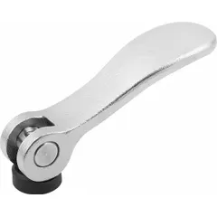 This cam lever features a threaded hole for secure clamping and adjustment. Made of stainless steel, it resists corrosion in demanding environments. The M5 thread and 70.4 mm handle length provide a compact, tool-free operation for positioning and clamping in industrial machinery.