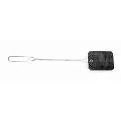 The TOUGH GUY Flyswatter features a rectangular head constructed from wire and plastic in a black finish. It is designed for pest control in both indoor and outdoor environments, providing effective swatting of flying insects.