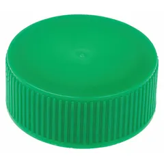 Green HDPE screw cap with a 29-14 mm closure size for narrow-mouth containers. Unlined design suitable for general laboratory or industrial sealing applications where color coding aids identification.