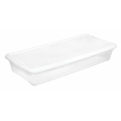STERILITE Storage Tote: 10.3 gal, 29 3/8 in x 18 in x 6 in, Clear Body, White Lid - Clearview Totes with Latch-On Lids