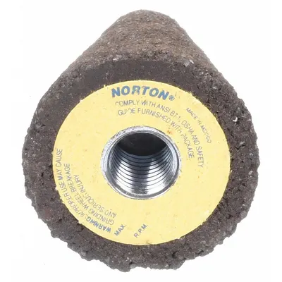 NORTON Grinding Cone: Type 16, 1 1/2" x 3" x 5/8"-11, Zirconia Alumina, 20 Grit - High-Performance Grinding Cones & Plugs for Stainless Steel & Nickel Alloys