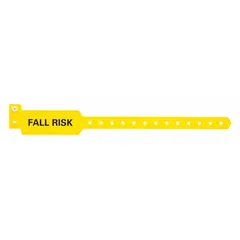 Yellow plastic security wristband for patient identification in healthcare settings. Each band measures 10 1/4 inches in length and 1 3/8 inches in width. Supplied in a pack of 500.