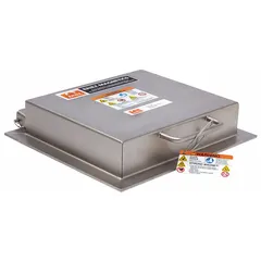 This plate magnet features a ceramic primary magnet material housed in a stainless steel frame. With a maximum magnetic pull strength of 70 oz and an overall length of 9 1/8 inches, it is used to remove ferrous tramp metal from bulk materials in processing lines, protecting downstream equipment.