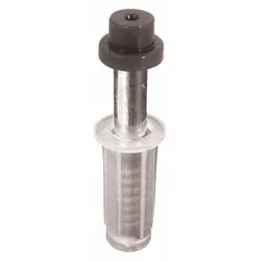 This pivot guide is designed for use with sliding or bypass door systems to stabilize and guide the door along the track. It measures 1-7/8 inches in length and 3-13/16 inches in width, with a maximum weight capacity of 20 pounds. Suitable for residential or light commercial applications, it helps ensure smooth door operation and proper alignment.