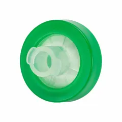 Sterile syringe filter with 0.22 µm pore size polyethersulfone membrane and polypropylene housing. Max capacity 10 mL. Female Luer lock inlet, male Luer slip outlet. Used for sterile filtration of small-volume liquids in sample preparation and media sterilization.