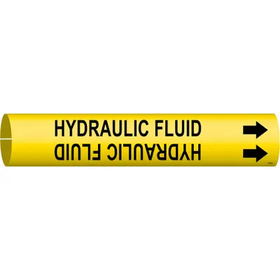 BRADY Pipe Marker: Hydraulic Fluid, Yellow, Black, Fits 3/4 to 1 3/8 in Pipe O.D. - Hydraulic Fluid Snap-On Pipe Markers
