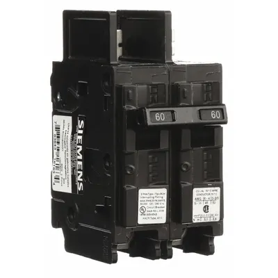 SIEMENS Miniature Circuit Breaker: 60 A Amps, 120/240V AC, 2 Poles - BQ & BQH Series, Bolt-On Siemens Miniature Circuit Breakers