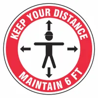Hard Hat Label: Keep Your Distance Maintain 6 Ft, 2 1/4 in Dia, English, Std, Non-Reflective, 10 PK (MPN LHTL272)