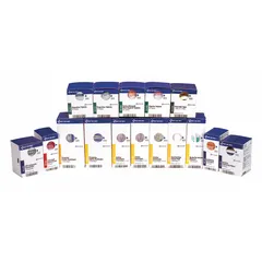 This bulk first aid kit refill is OSHA compliant and designed for industrial settings serving up to 50 people. It includes 206 components such as knuckle bandages, gauze roll, BZK wipes, and non-aspirin pain relievers. Suitable for general first aid needs where ANSI certification is not required.