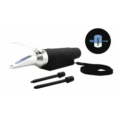 Analog handheld refractometer for measuring Brix concentration in liquids. Range 0-10% Brix with 0.1% resolution and +/-0.1% accuracy. Features automatic temperature compensation for consistent readings. Suitable for quality control in food processing, agriculture, and industrial applications.