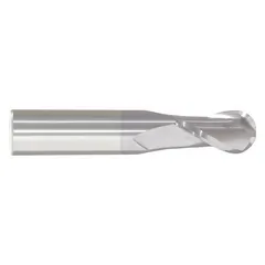 This general purpose carbide ball end mill features a TiCN coating and 2 flutes. With a 1/8" mill diameter, 1/2" length of cut, and 1-1/2" overall length, it is suitable for contouring, slotting, and profiling in mold and die work and general machining applications on ferrous and non-ferrous materials.