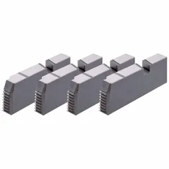 This 4-piece pipe die set is designed for automatic opening heads on threading machines. It cuts NPT right-hand threads on pipe sizes from 1 inch to 2 inches. Suitable for threading galvanized steel pipe in plumbing and piping applications.
