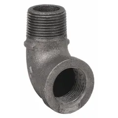 This 90° elbow is a medium-pressure threaded pipe fitting with 2 1/2 in female NPT connections on both ends. Rated Class 150 with a maximum operating pressure of 300 psi at 150°F, it is used to change flow direction in industrial piping systems for water, oil, gas, or steam.