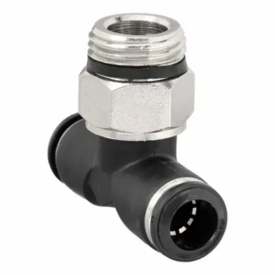 AIGNEP USA Push-Fit Tee Fitting: 12 mm OD x 3/8 in Pipe x 12 mm OD - Nylon & Nickel-Plated Brass Tube Fittings