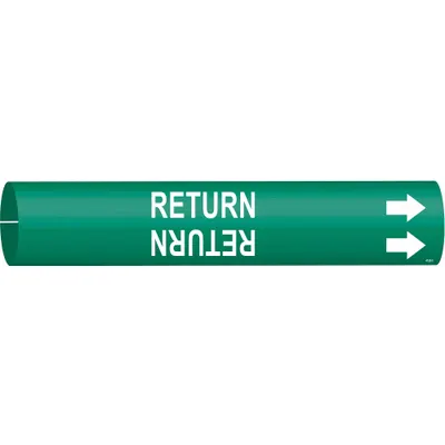 BRADY Pipe Marker: Return, Green, White, Fits 2 1/2 to 3 7/8 in Pipe O.D., 1 Pipe Markers - Return Snap-On Pipe Markers