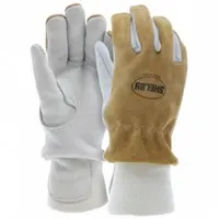 SHELBY Firefighter Gloves: Deer Leather Palm, Pigskin Leather, Gold/Tan, Cuff Wristlet, XL, 1 PR (MPN 5004XL)
